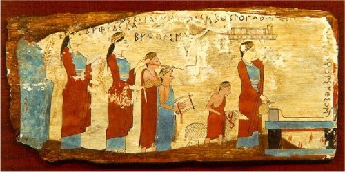 grèce antique,peinture sur bois,culte des nymphes,pitsa